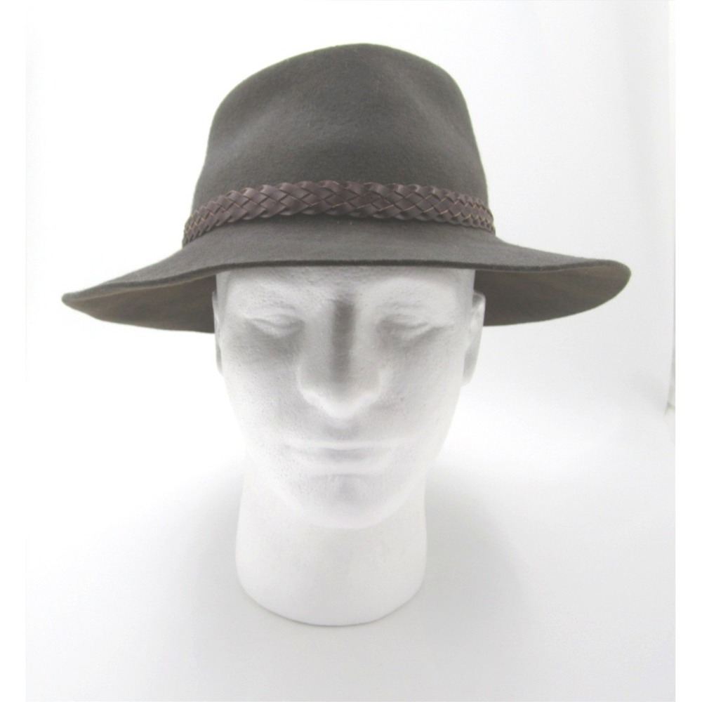 Vtg 80s American Eagle Mens Wool Felt Fedora Hat Brown Braided Leather Band
